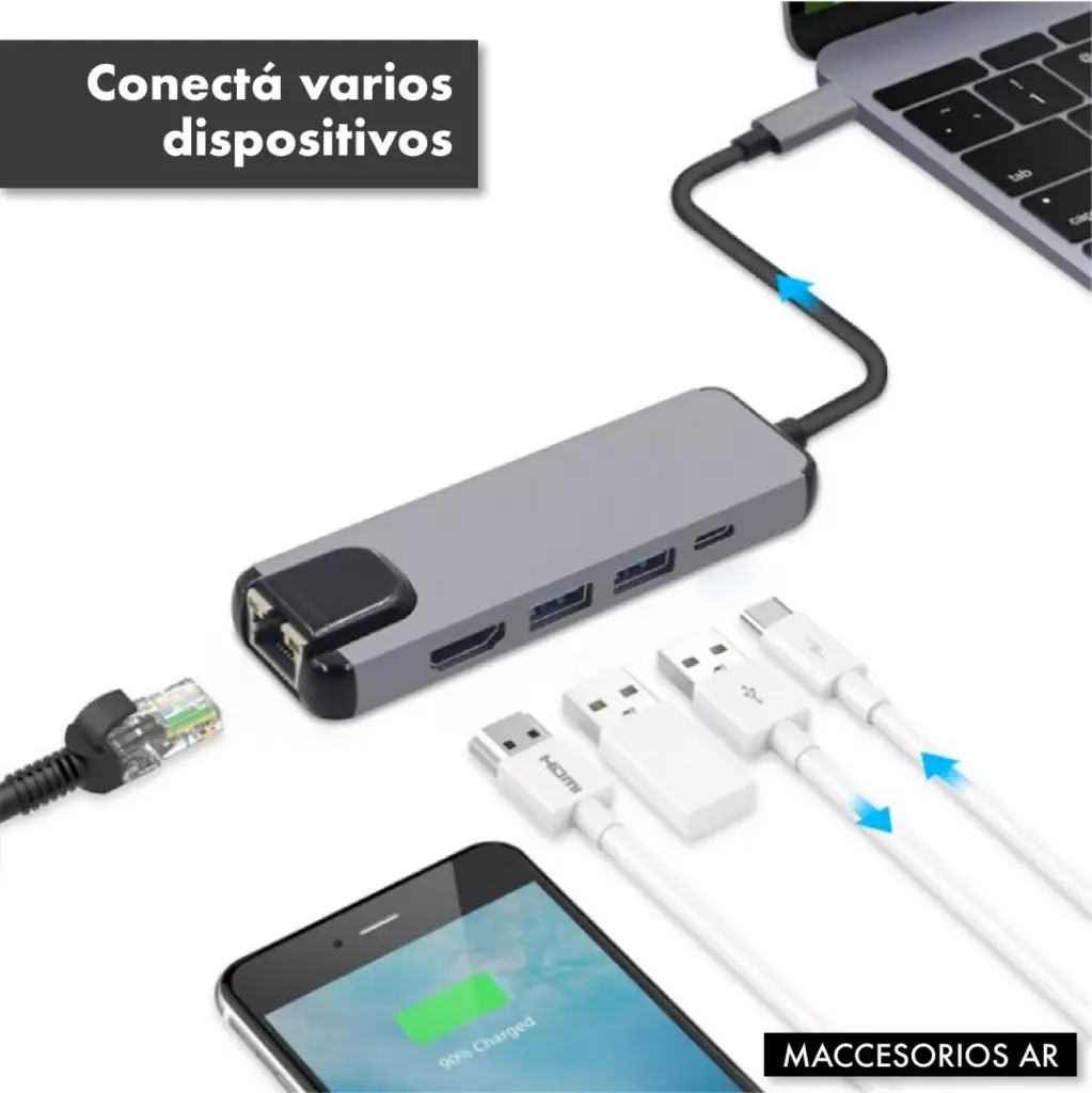 Adaptateur TYPE C MALE TO HDMI 5IN1 (LAN/TYPE C/2*USB3.0/HDMI)