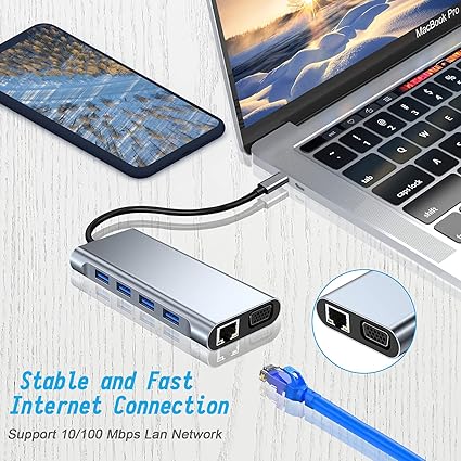 Adaptateuèr TYPE-C TO HDMI 11IN1 (LAN/TYPE C/SD CARD/X4 USB/AUDIO/HDMI/VGA)