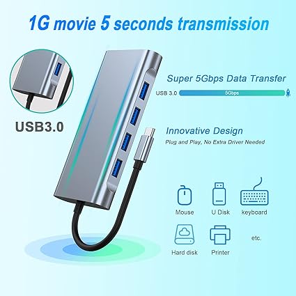 Adaptateuèr TYPE-C TO HDMI 11IN1 (LAN/TYPE C/SD CARD/X4 USB/AUDIO/HDMI/VGA)