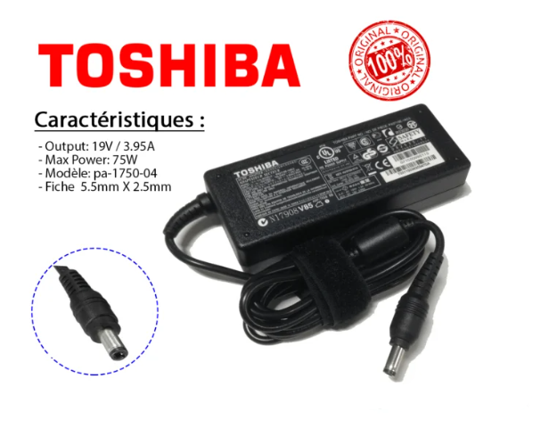 CHARGEUR LAPTOP TOSHIBA 19V-3.95A 5.5*2.5mm Avec Cable